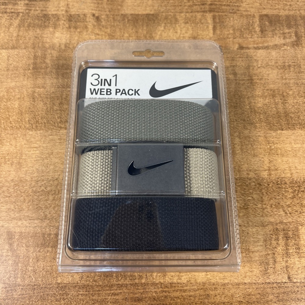 Nike 3 in 1 Web Pack Belt One Size Fits All Up to 42" Black Olive Khaki 1.5"